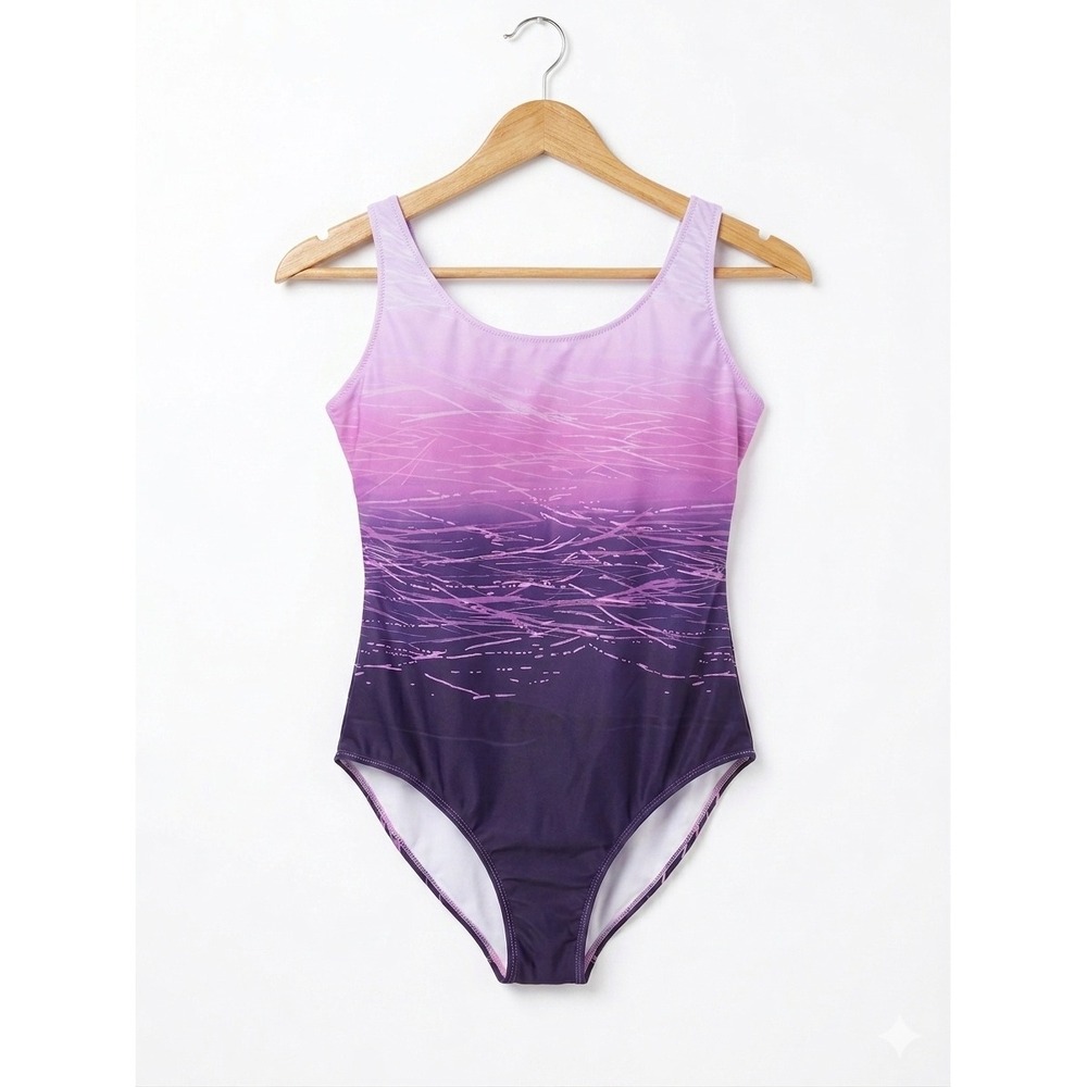Womens Swimsuit Size XL New Purple Pink Ombre Crisscross Back One Piece Athletic